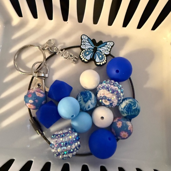 DIY craft kit - Silicone Beaded Wristlet Keychain. Colorectal Cancer Awareness - Picture 3 of 3